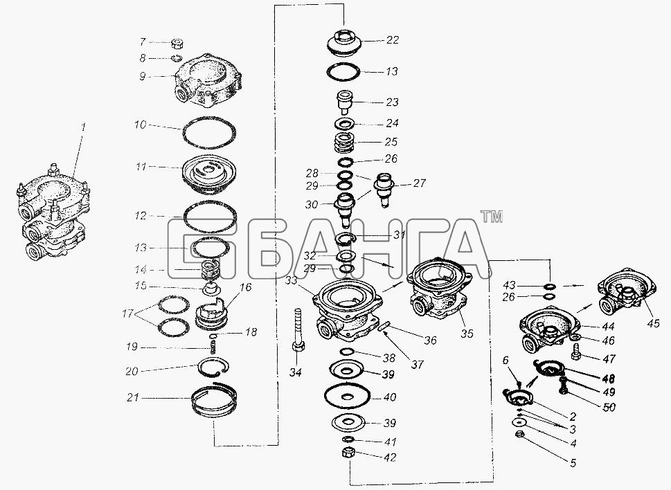 МАЗ МАЗ-64226 Схема Клапан управления с двухпроводным banga.ua